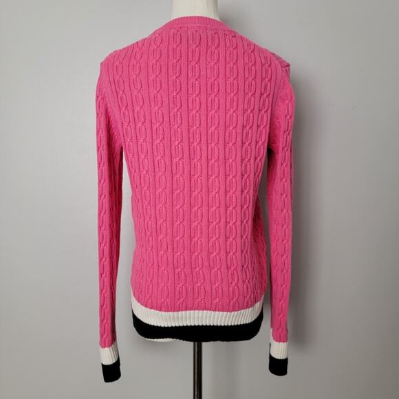 Tommy Hilfiger Cable Knit Pink Sweater Preppy Fitted Sz M 100% Cotton Fisherman - Picture 3 of 6